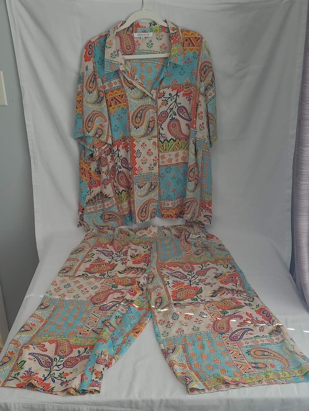 Rose & Olive Paisley Patchwork Set in Cream, Orange, & Aqua